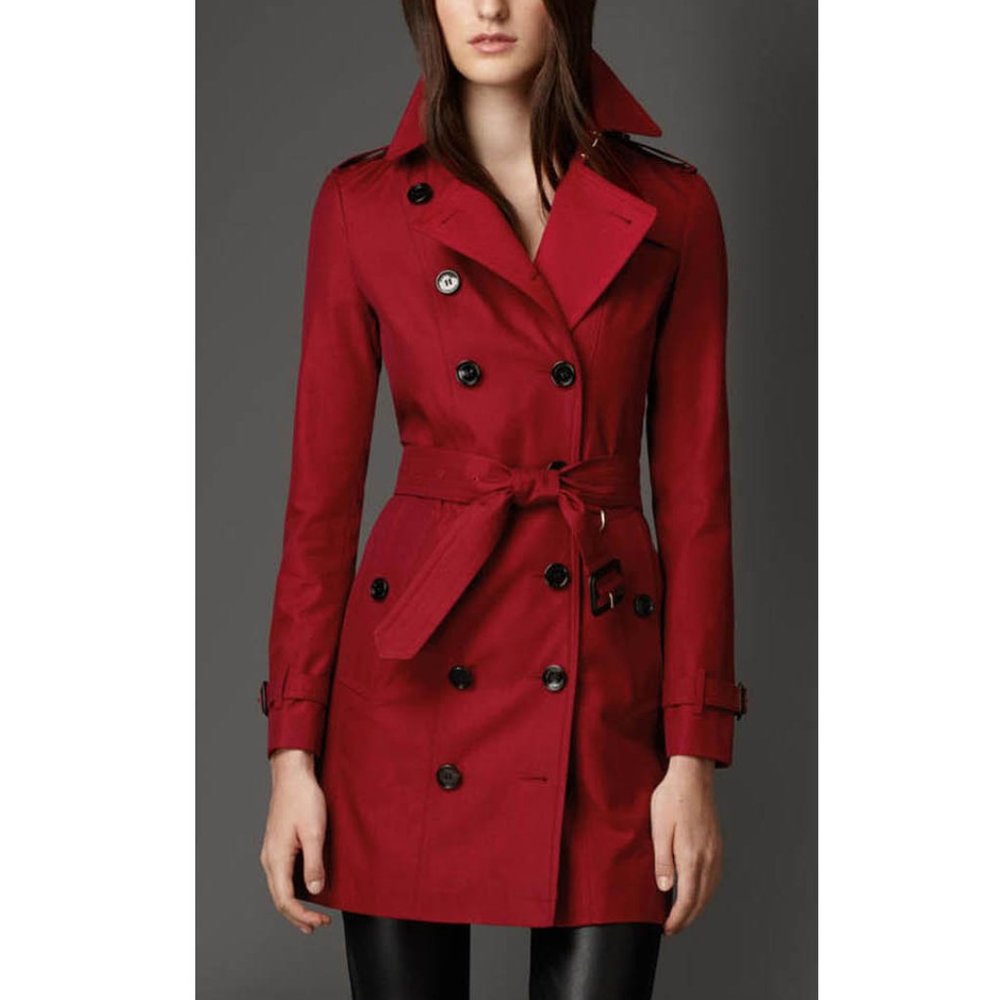 Pristine orig $3,290 Burberry red trench check lining + undercollar SZ UK 8 US 6